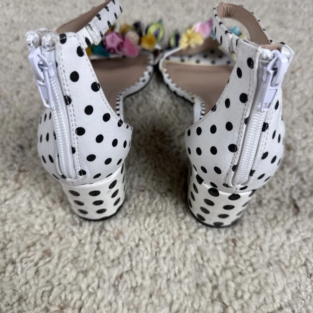 Betsey Johnson Multicolor Polka Dot Pom Pom Platform Espadrille Sandals Sz 7.5 M